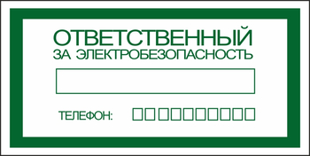 S25 ответственный за электробезопасность (пластик, 200х100 мм) - Знаки безопасности - Вспомогательные таблички - Магазин охраны труда Протекторшоп