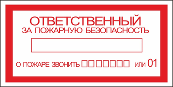 B43 ответственный за пожарную безопасность (пластик, 200х100 мм) - Знаки безопасности - Вспомогательные таблички - Магазин охраны труда Протекторшоп