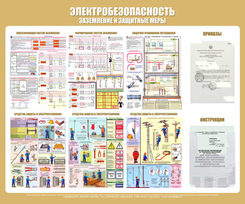 С24 Стенд электробезопасность (заземление и защитные меры) (1200х1000 мм, карманы, Прямая печать на пластик) - Стенды - Стенды по электробезопасности - Магазин охраны труда Протекторшоп