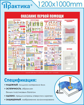 С17 Стенд оказание первой помощи (1200х1000мм, Пластик ПВХ 3 мм, Карманы, Прямая печать на пластик ) - Стенды - Стенды по первой медицинской помощи - Магазин охраны труда Протекторшоп