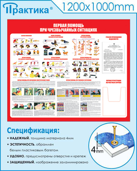 С19 Стенд первая помощь (при чрезвычайных ситуациях) (1200х1000мм, пластик ПВХ 3 мм, карманы, Прямая печать на пластик) - Стенды - Стенды по первой медицинской помощи - Магазин охраны труда Протекторшоп