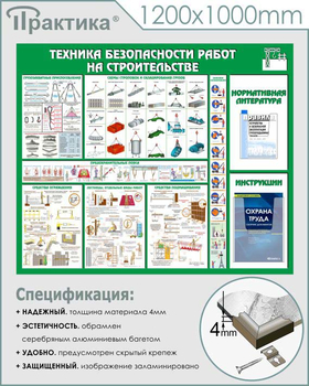 С32 Стенд техника безопасности при строительстве (1200х1000 мм, пластик ПВХ 3 мм, алюминиевый багет серебряного цвета) - Стенды - Тематические стенды - Магазин охраны труда Протекторшоп